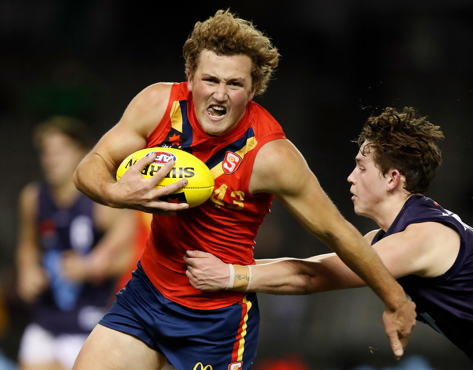 AFL 2018 U18 Championships - Vic Metro v SA 040718 MELBOURNE, AUSTRALIA - JULY 04: Will Gould of South Australia in action during the AFL U18 Championships match between Vic Metro and South Australia at Etihad Stadium on July 04, 2018 in Melbourne, Australia. (Photo by Michael Willson/AFL Media)